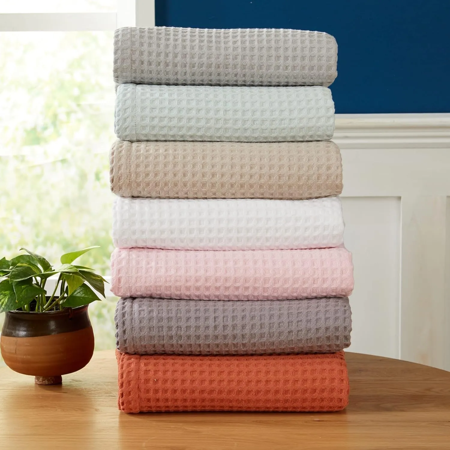 100% Cotton Waffle Weave Bed Blanket | Soft, Breathable, and Lightweight Blanket for All-Season | Perfect for Layering | Brielle Collection (Full/Queen, White)