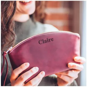 100% Genuine Leather Makeup Bag Engraved Name or Initials – Cosmetic Purse Crafted in USA – Personalized Birthday Gift, Anniversary Gift, Christmas Gift, Mother Gift – Waterproof Makeup Bag for Women