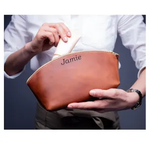 100% Genuine Leather Makeup Bag Engraved Name or Initials – Cosmetic Purse Crafted in USA – Personalized Birthday Gift, Anniversary Gift, Christmas Gift, Mother Gift – Waterproof Makeup Bag for Women