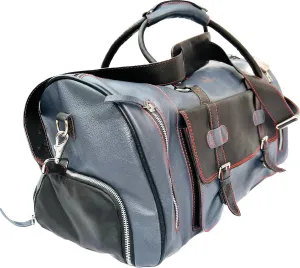 100% Leather Duffel Bags- Travel Overnight Weekend Gym (Dark Grey/Black, 21 x 11 x11)
