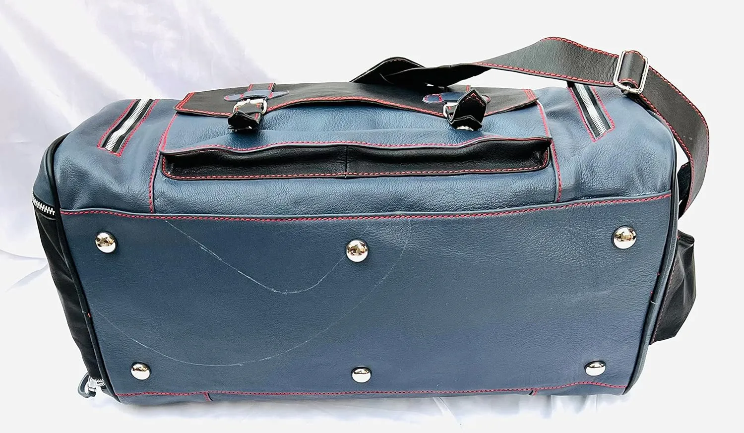 100% Leather Duffel Bags- Travel Overnight Weekend Gym (Dark Grey/Black, 21 x 11 x11)