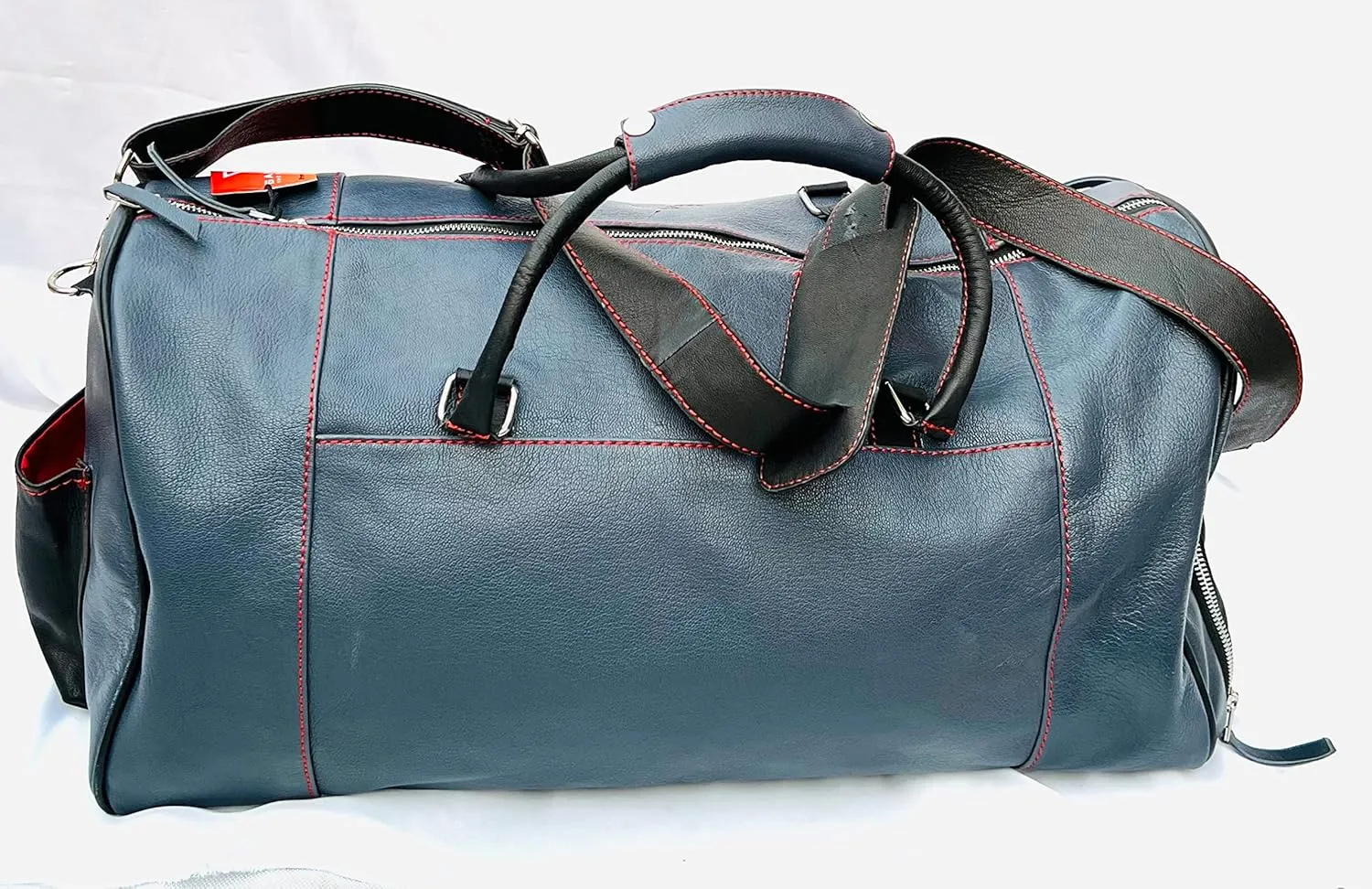 100% Leather Duffel Bags- Travel Overnight Weekend Gym (Dark Grey/Black, 21 x 11 x11)