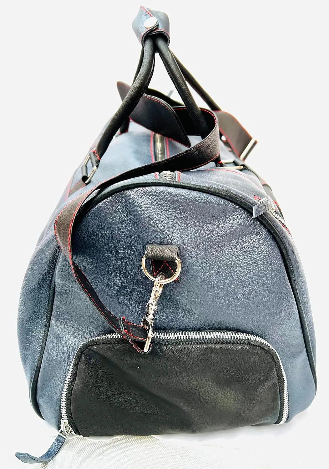 100% Leather Duffel Bags- Travel Overnight Weekend Gym (Dark Grey/Black, 21 x 11 x11)