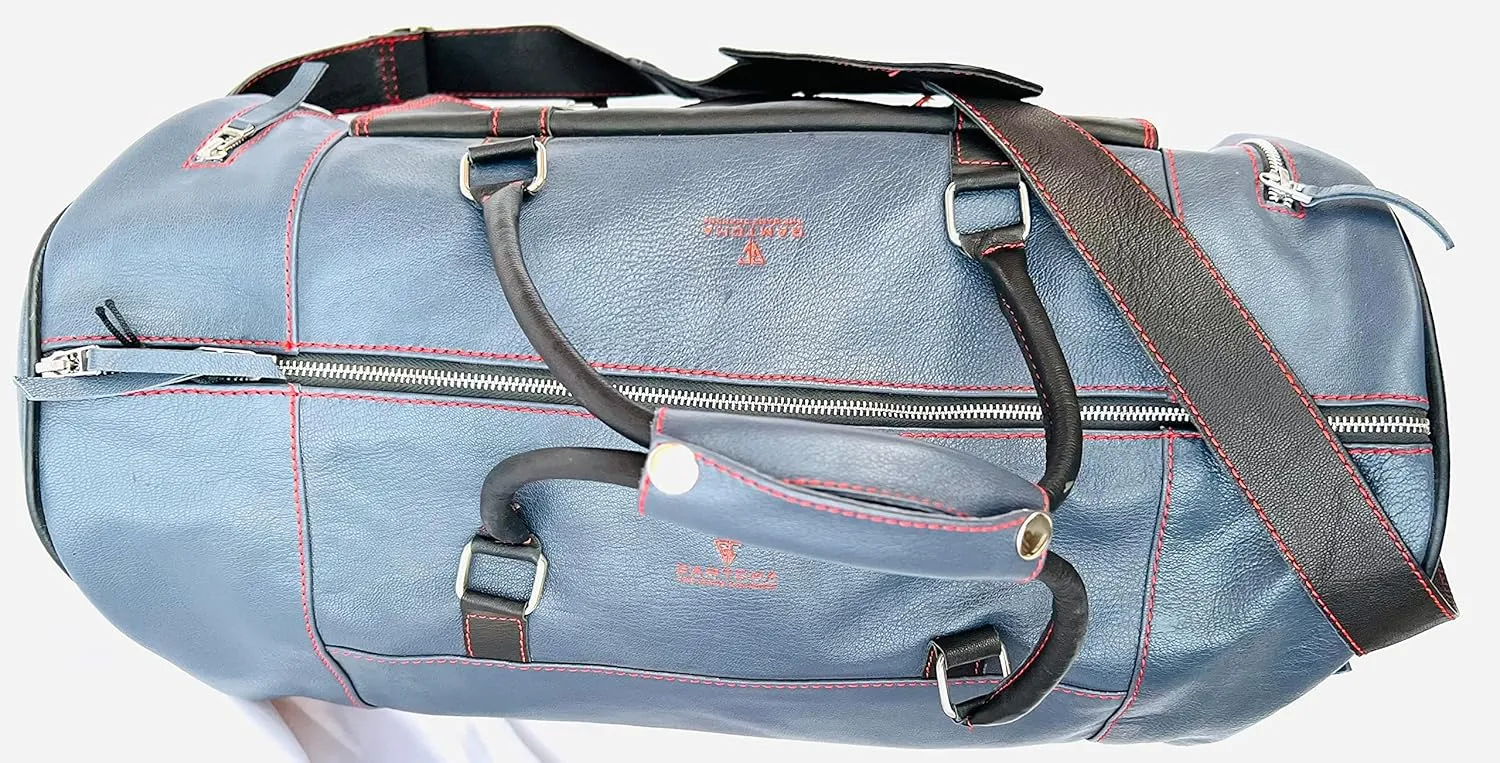 100% Leather Duffel Bags- Travel Overnight Weekend Gym (Dark Grey/Black, 21 x 11 x11)