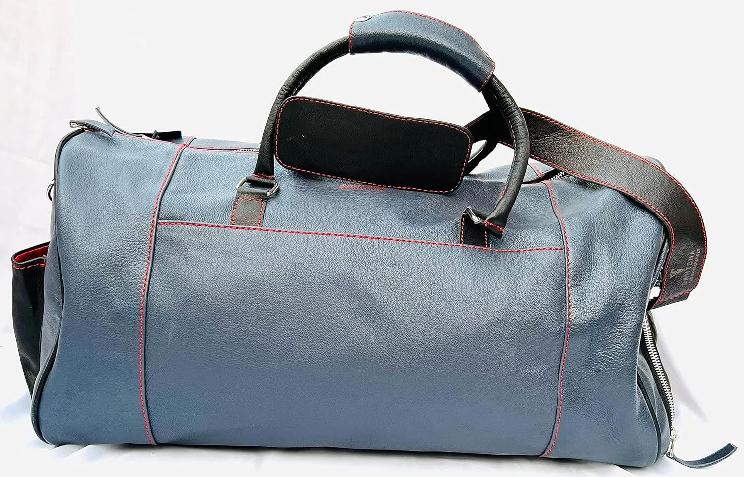 100% Leather Duffel Bags- Travel Overnight Weekend Gym (Dark Grey/Black, 21 x 11 x11)