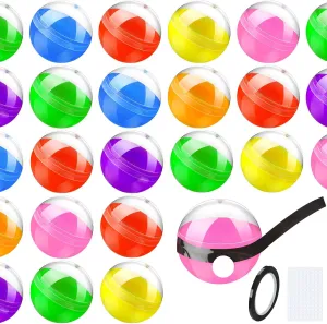 100 Pcs Vending Machine Capsules Bulk 2 Inch Clear Colored Round 7 Colors Round Mini Gumball Machine Capsules Mini Plastic Ball Favor Container with Label Sticker Black Tape for Party Favor