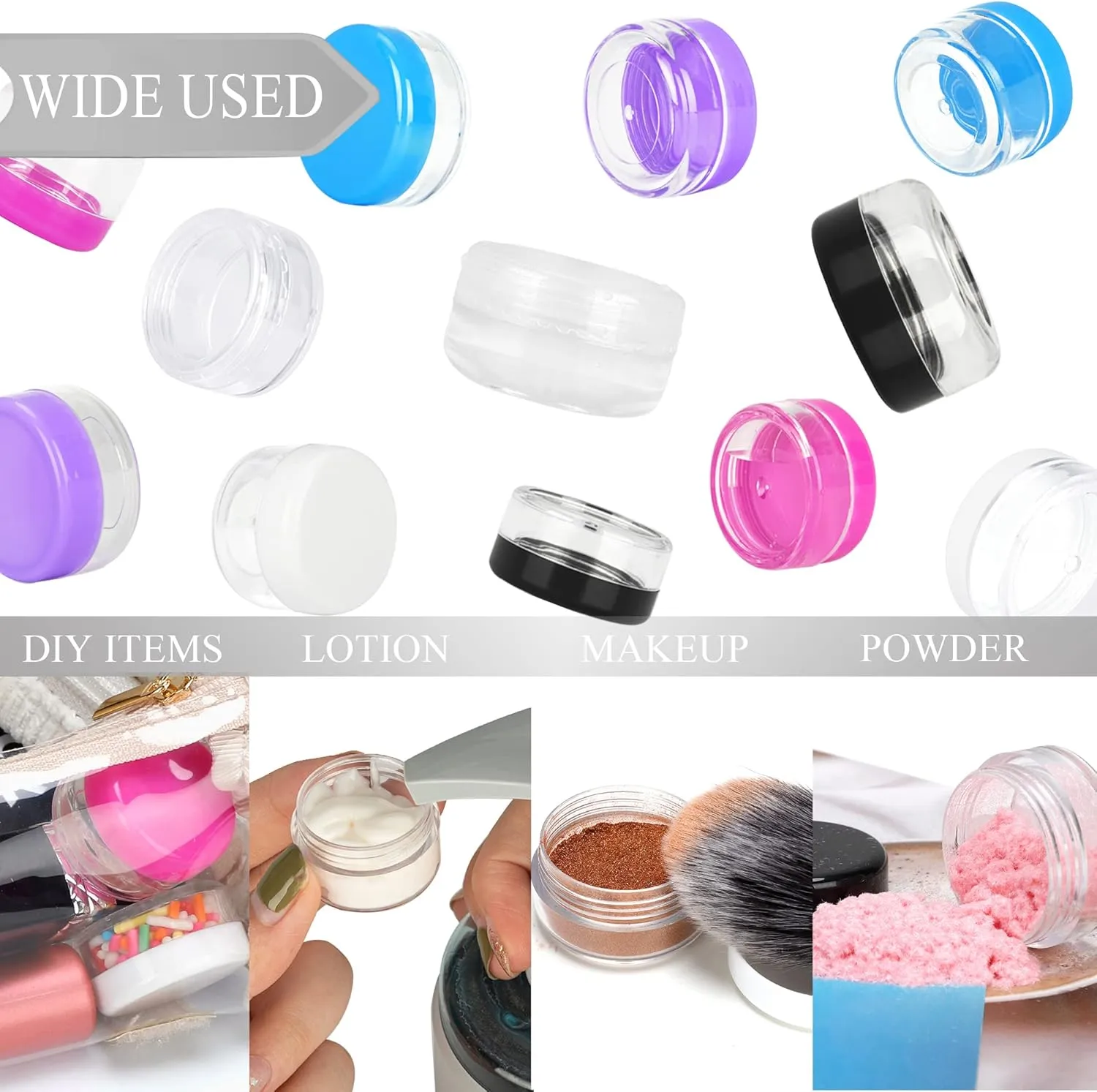 100PCS 10 Gram Sample Containers, 10ml Empty Jars with Lids, Small Cosmetic Containers, Mini Sample Jars with 8PCS Mini Spatulas for Make Up, Oils, Lotion, Powder, Paint, Jewelry, Lip Balms(Clear Lid)