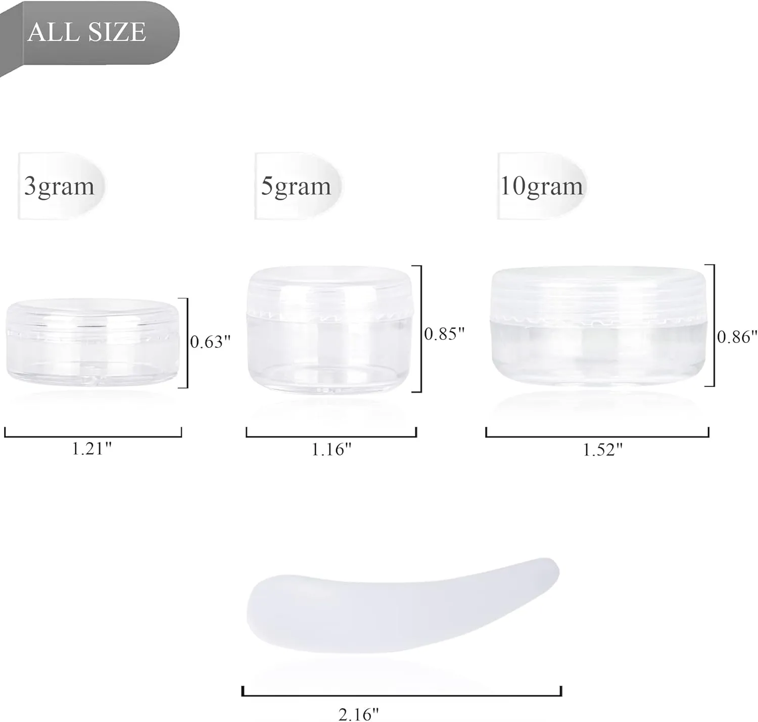 100PCS 10 Gram Sample Containers, 10ml Empty Jars with Lids, Small Cosmetic Containers, Mini Sample Jars with 8PCS Mini Spatulas for Make Up, Oils, Lotion, Powder, Paint, Jewelry, Lip Balms(Clear Lid)