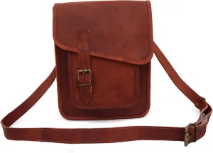 11 inches Genuine Leather Messenger Crossbody Bag Men Women Unisex Teens Satchel Handbag Sling Bags Fits iPad/Tab Mini