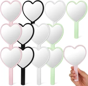 12PCS Hand Mirrors Heart Shaped Mirror Handheld Mirrors Travel Makeup Mirrors Hand Held Mirrors with Handle Cosmetic Mirror Mini Heart Mirror 6.68x4.13in