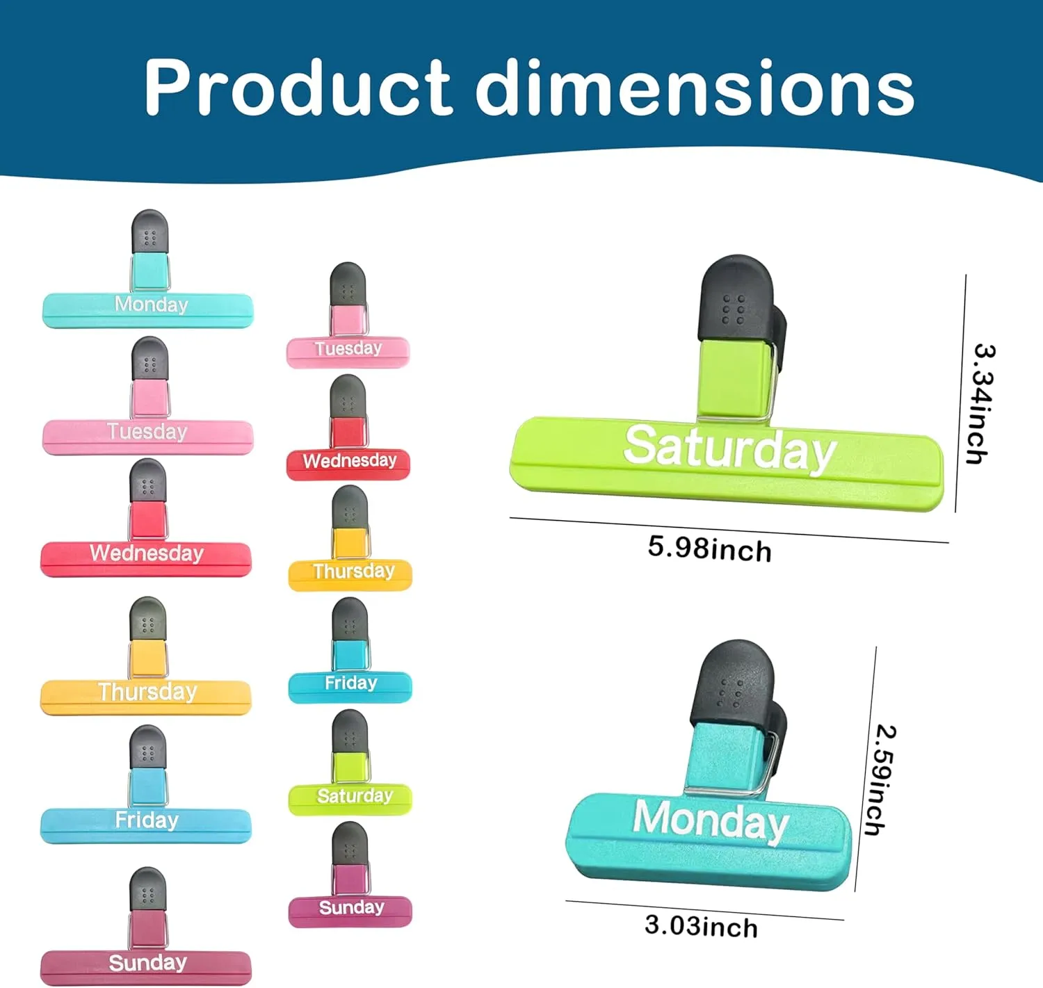 14Pack Large Chip Bag Clips,Wide Open Bag Clips with Day Markers,Heavy Seal Grip for Snacks, Bread Bags, and Office Documents(7 Large,7 Small)