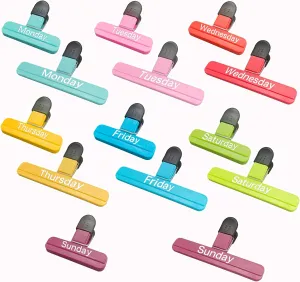 14Pack Large Chip Bag Clips,Wide Open Bag Clips with Day Markers,Heavy Seal Grip for Snacks, Bread Bags, and Office Documents(7 Large,7 Small)