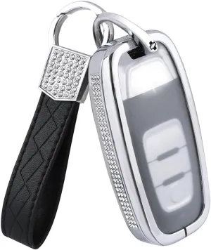 1797 Bling Key Fob Cover fit for Audi Q5 A4 A5 A6 A7 A8 S4 S5 S6 S7 R8 RS5 RS7 Accessories Car Keychain Zinc Alloy Silver