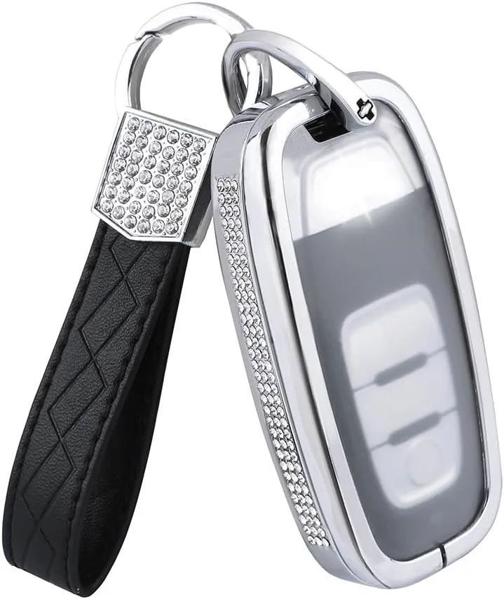 1797 Bling Key Fob Cover fit for Audi Q5 A4 A5 A6 A7 A8 S4 S5 S6 S7 R8 RS5 RS7 Accessories Car Keychain Zinc Alloy Silver