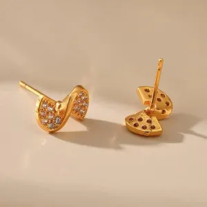 18K Gold Plated Twisted Circle Women Earrings Small S Shaped Inlaid Mini Cubic Zirconia Daily Wear Jewelry Aessories for Teens
