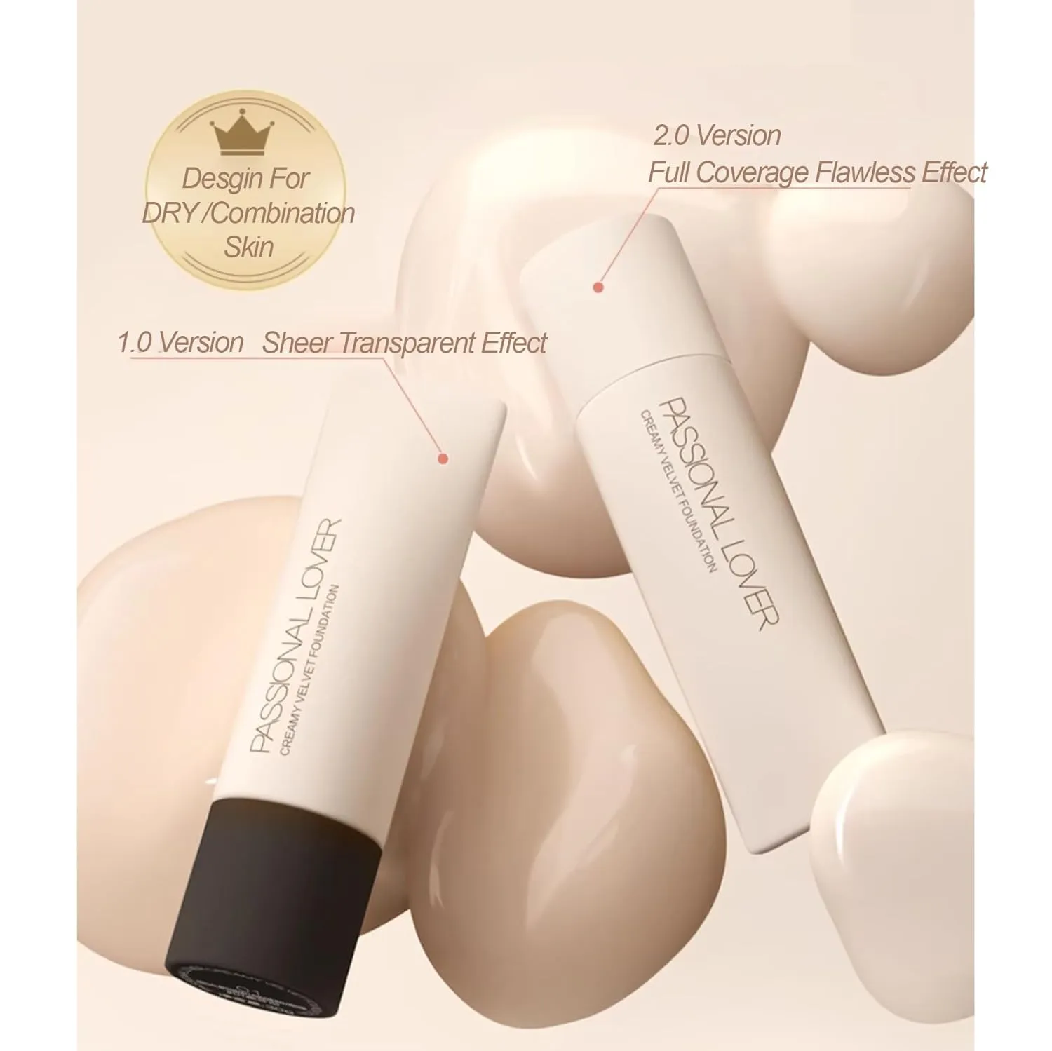 1PC PL Creamy Velvet Foundation Verion 1.0 / Version 2.0, Transparent/Full Coverage Foundation, Create Flawless Makeup Foundation For Dry & Dry Combination Skin (#02, 30g)