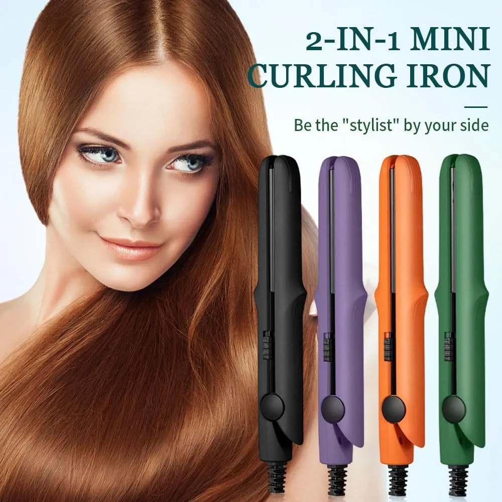 2-in-1 Mini Dual Purpose Curling Iron, 2025 New Mini Curling Wand & Flat Iron Hair Straightener, Portable Travel Curling Iron for All Hair Types (Light Purple)