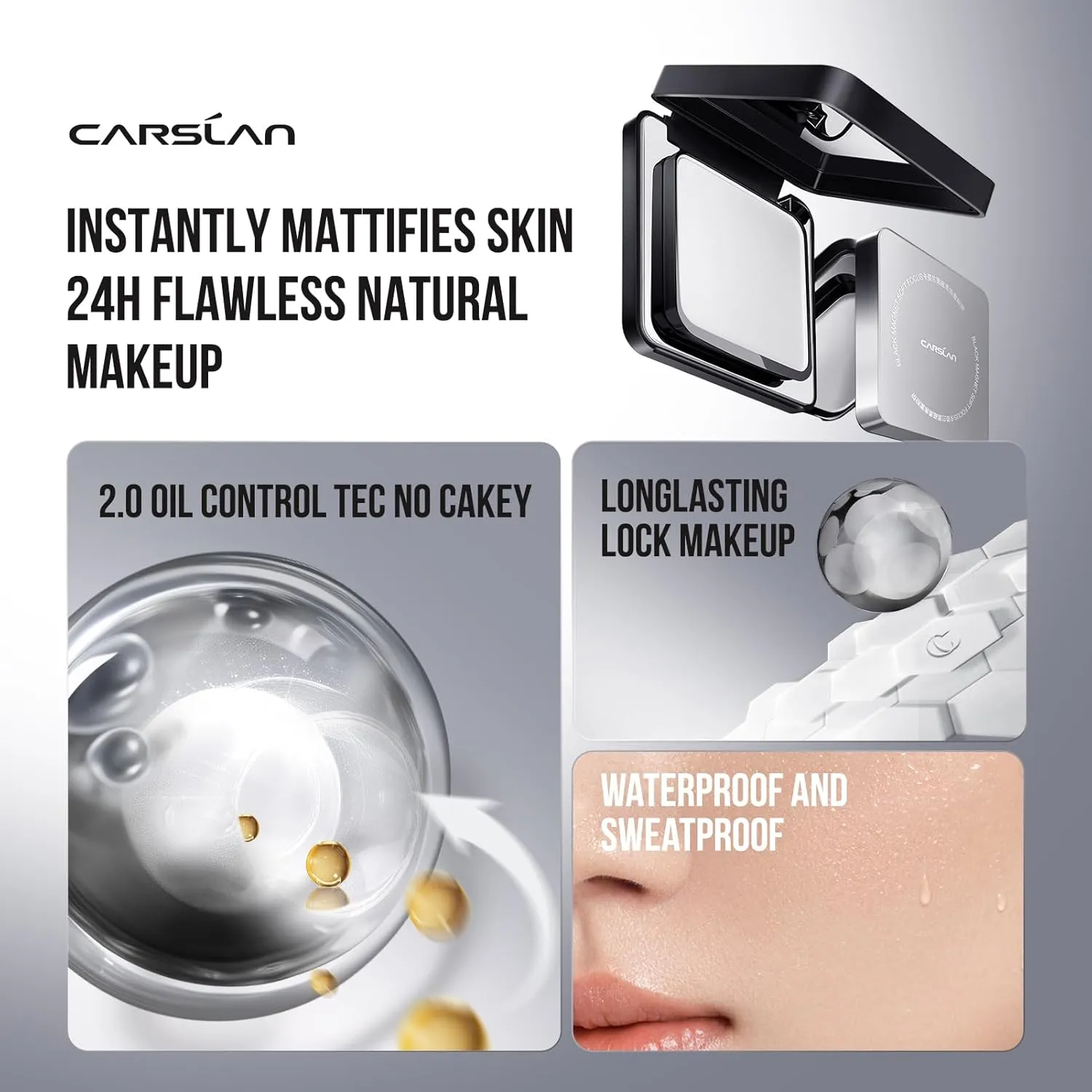 2.0 Black Magnet Soft Focus Powder, Waterproof Translucent Pressed Setting Powder, 24H Longlasting Talc-Free Face Powder, Oil Control Compact Makeup,02 Translucent For Oily Skin, 0.28Oz