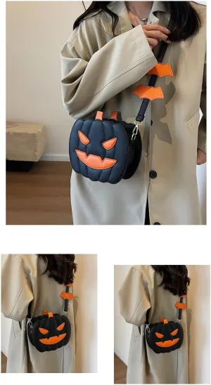 2023 Halloween PU Leather Trick or Treat Purses Women Pumpkin Shoulder Bag Novelty Devil Crossbody Purse