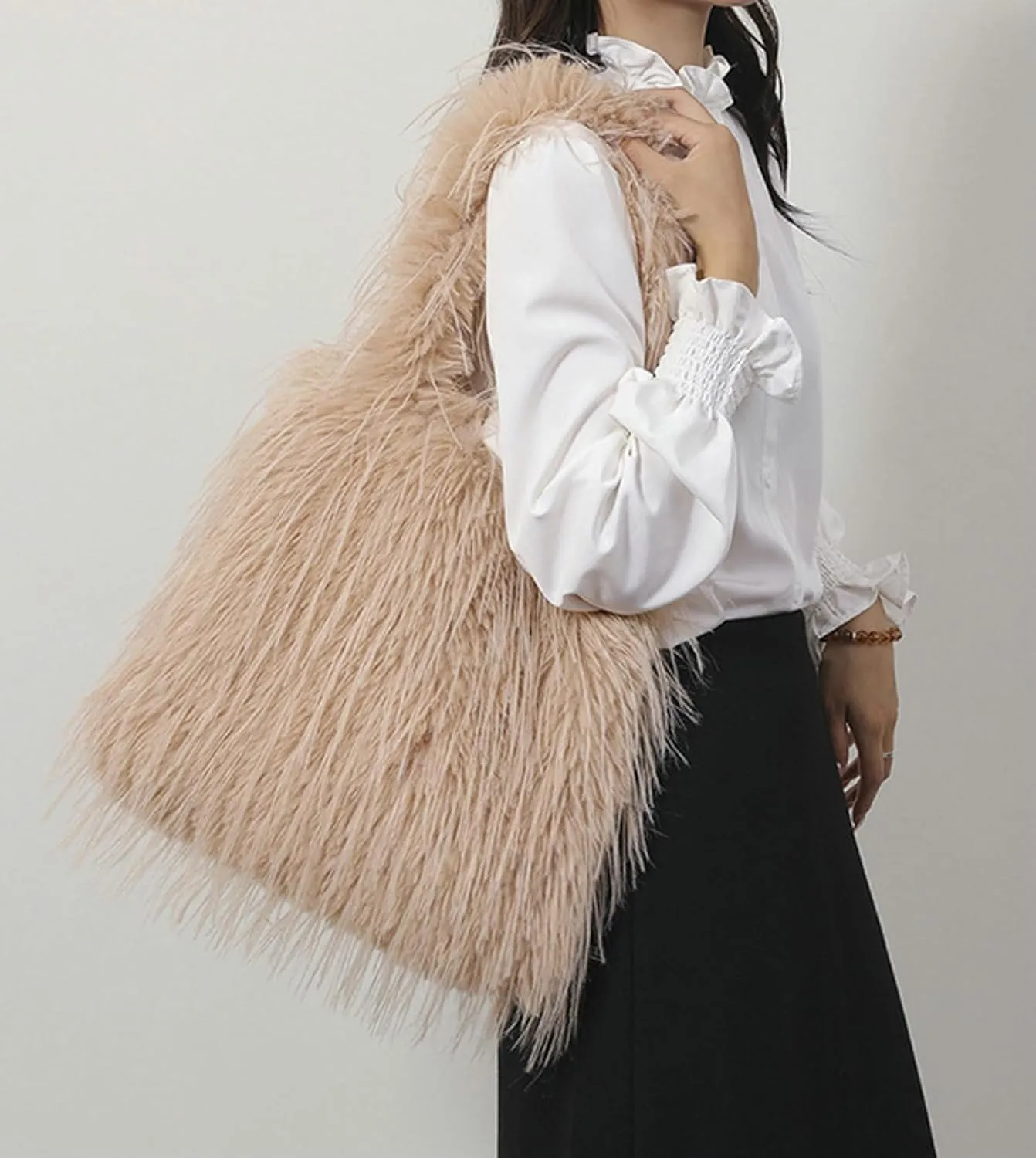 2024 Winter Plush Tote Bag Women Cozy Long Fur Shoulder Bag Soft Fuzzy Tote Fall Winter Purse Magnetic Multiple Colors