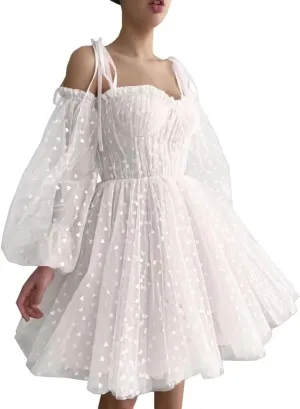 2025 Heart Short Tulle Homecoming Dresses for Teens Puffy Sleeve Mini Spaghetti Straps Formal Evening Party Gowns