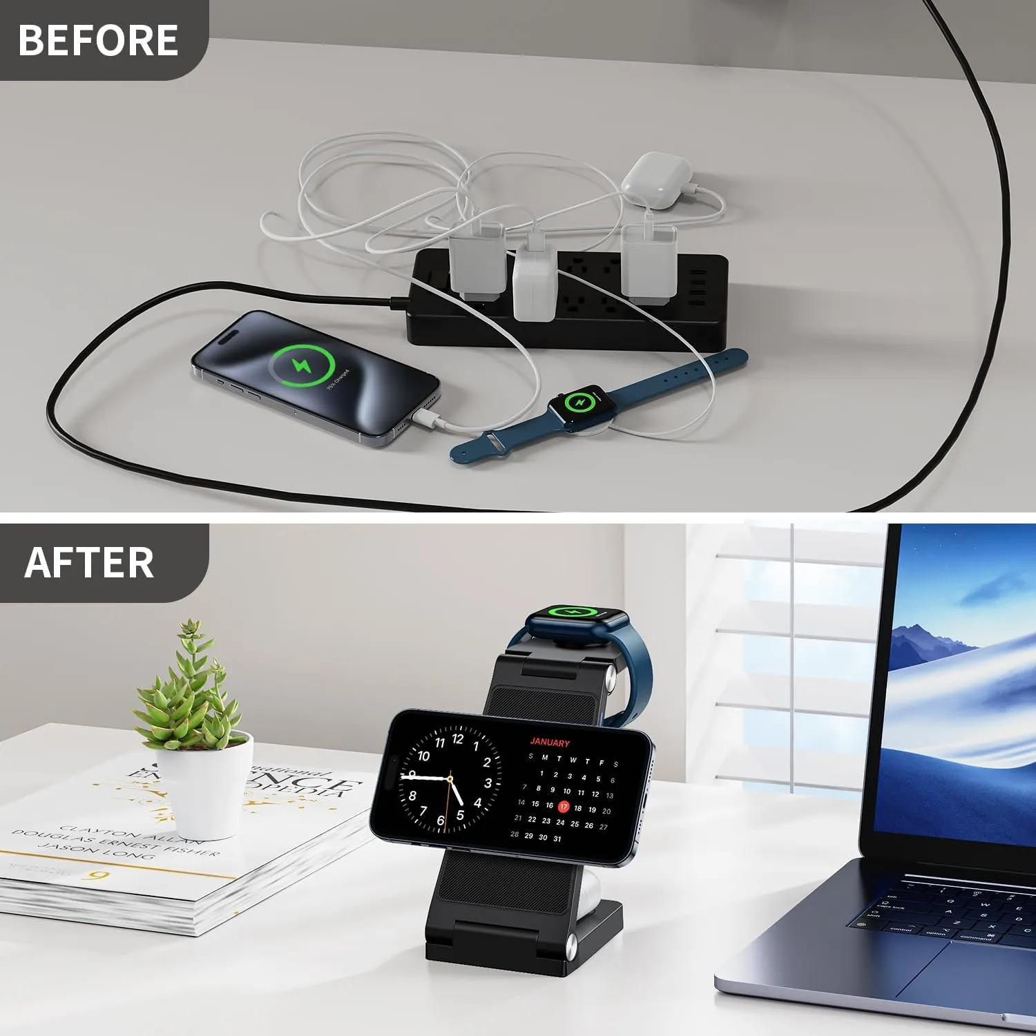 2025 Magnetic Wireless Mag-Safe Charging Station, 3 in 1 Fast Max Charging for iPhone 16 15 14 13 12 Pro Max Plus, Charger Stand for Apple Watch Series & Air pods 4 3 2 Pro, Gifts for Men