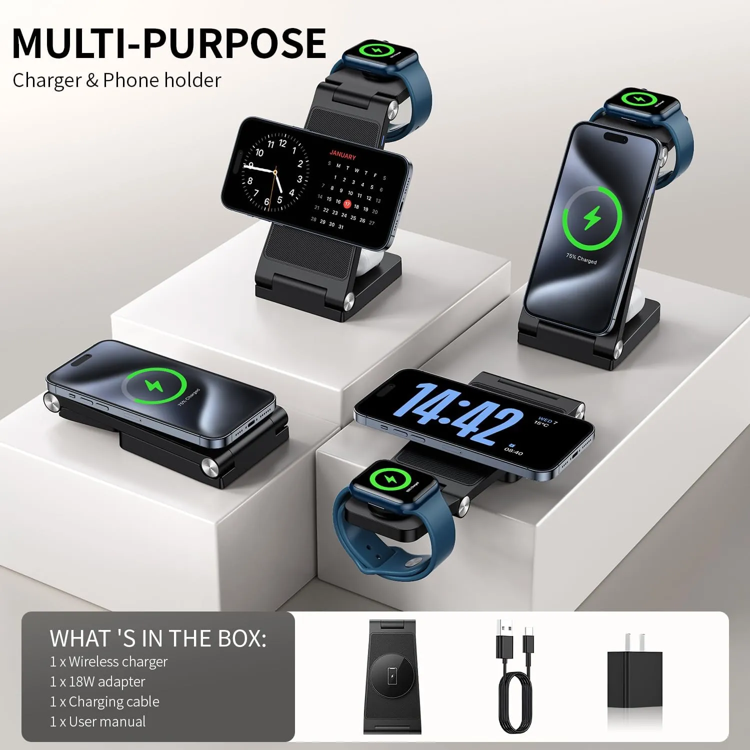 2025 Magnetic Wireless Mag-Safe Charging Station, 3 in 1 Fast Max Charging for iPhone 16 15 14 13 12 Pro Max Plus, Charger Stand for Apple Watch Series & Air pods 4 3 2 Pro, Gifts for Men