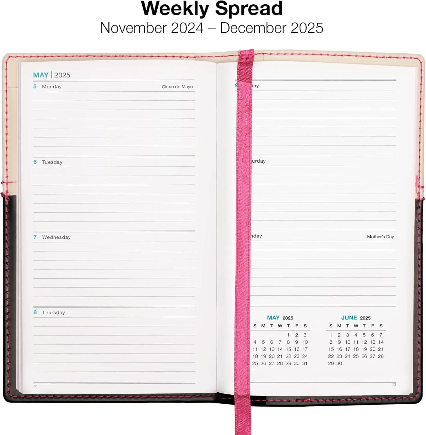 2025 Pocket Planner/Pocket Calendar and Pen, 3.5"x6": Includes 14 Months (November 2024 - December 2025) / 2025 Weekly Planner/Weekly Agenda/Monthly Calendar Organizer (Pink/Black)