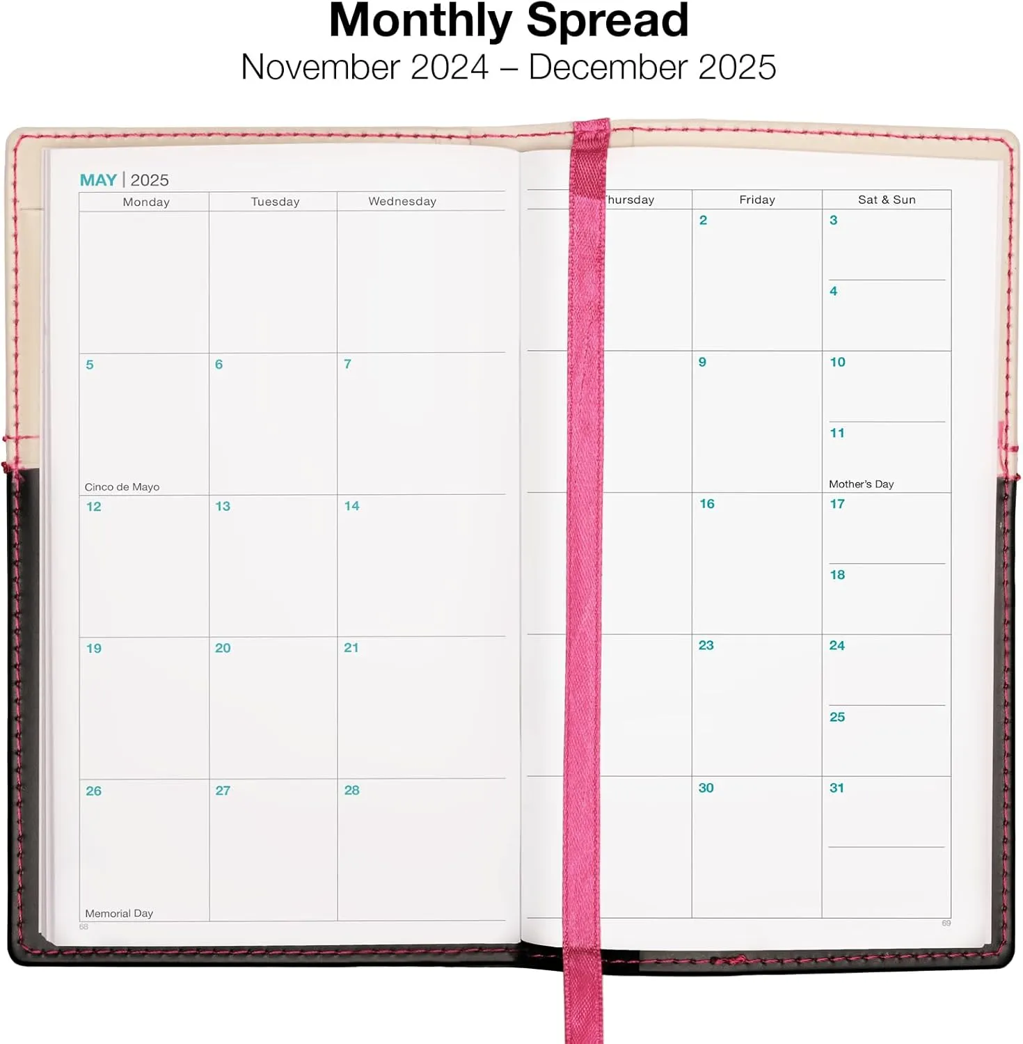2025 Pocket Planner/Pocket Calendar and Pen, 3.5"x6": Includes 14 Months (November 2024 - December 2025) / 2025 Weekly Planner/Weekly Agenda/Monthly Calendar Organizer (Pink/Black)