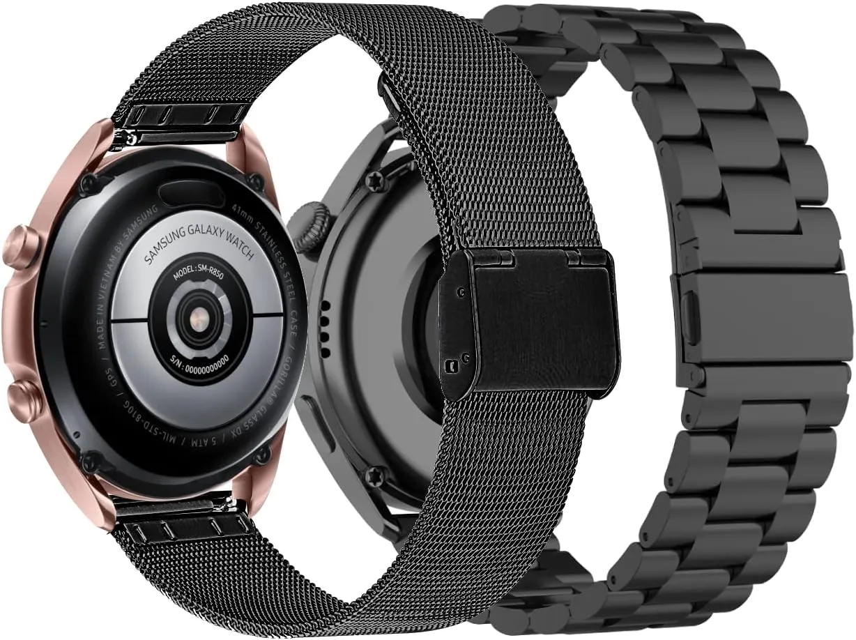 22MM Metal Watch Band Compatible with Amazfit GTR 4/GTR 3/GTR 3 Pro/Bip 3/GTR 2 Bands for Women Men Mesh Stainless Steel Replacement Band Bracelet Straps Wristband Smartwatch Accessory (Black)