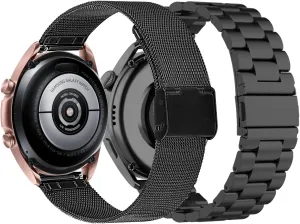 22MM Metal Watch Band Compatible with Amazfit GTR 4/GTR 3/GTR 3 Pro/Bip 3/GTR 2 Bands for Women Men Mesh Stainless Steel Replacement Band Bracelet Straps Wristband Smartwatch Accessory (Black)