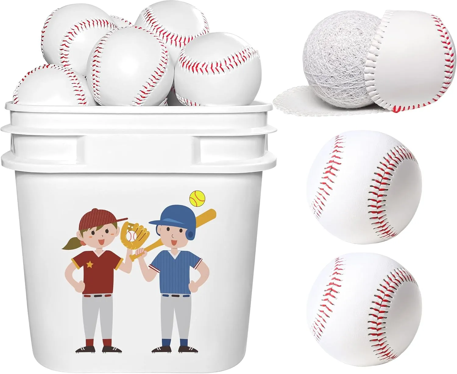 24 Count Youth Practice Baseballs for Ages 6-8 Years, 8U Training Balls with Synthetic Leather Cover & Cork-Rubber Core, Easy-Grip Design for Kids Baseball Drills (Bucket Included)