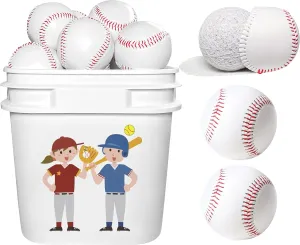 24 Count Youth Practice Baseballs for Ages 6-8 Years, 8U Training Balls with Synthetic Leather Cover & Cork-Rubber Core, Easy-Grip Design for Kids Baseball Drills (Bucket Included)