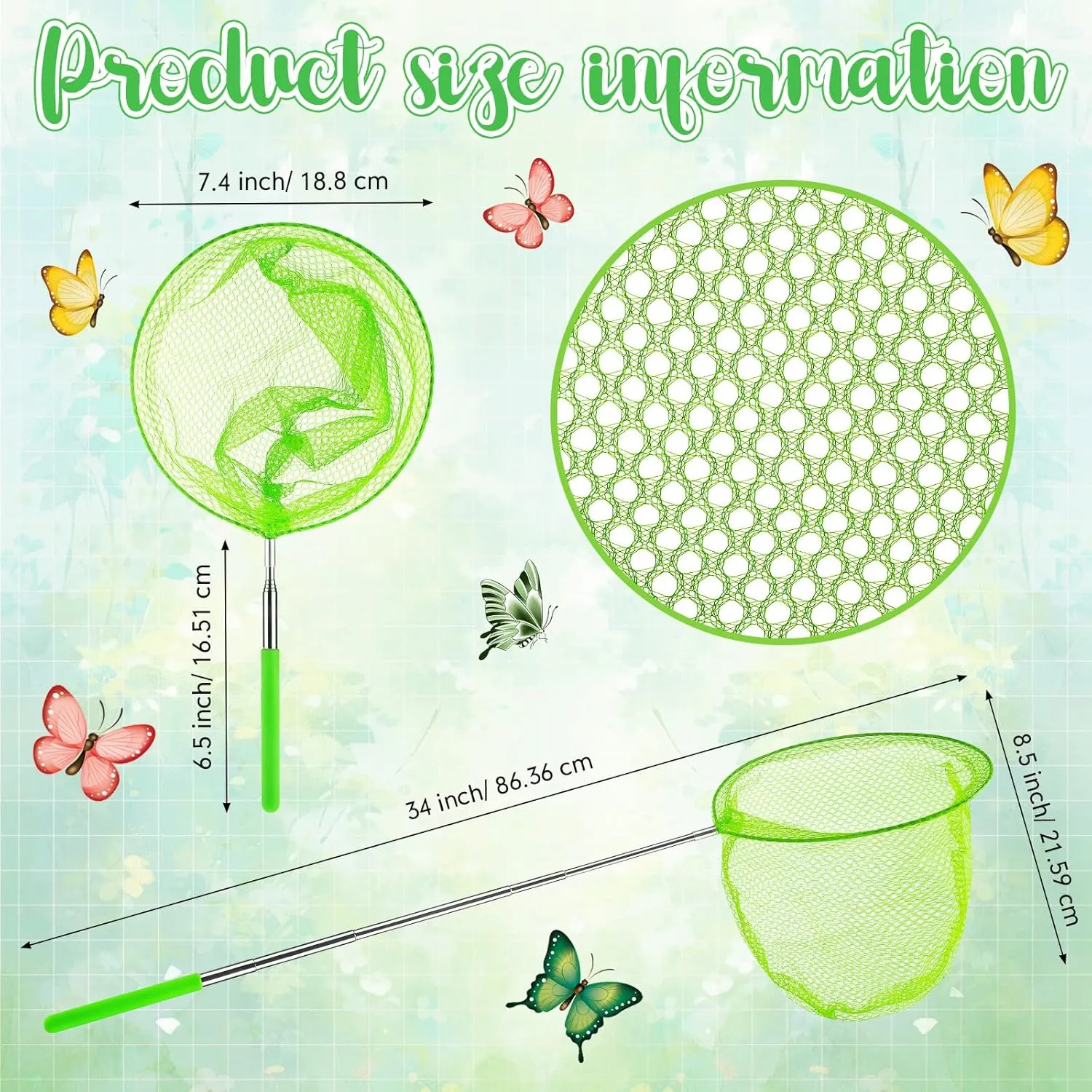 24 Pcs Kids Telescopic Butterfly Fishing Nets Insect Net Bug Net Insect Catching Nets Outdoor Tools for Catching Butterfly Insects Bug Fish Ladybird Nets, Extendable from 15 Inch to 34 Inch (Colorful)