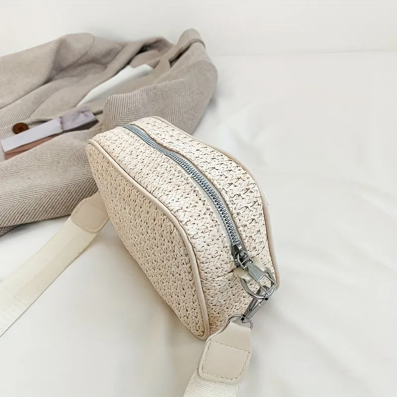2Pcs Straw Woven Bag Set, Braided Crossbody Bag With Coin Purses, Boho Style Summer Beach Bag