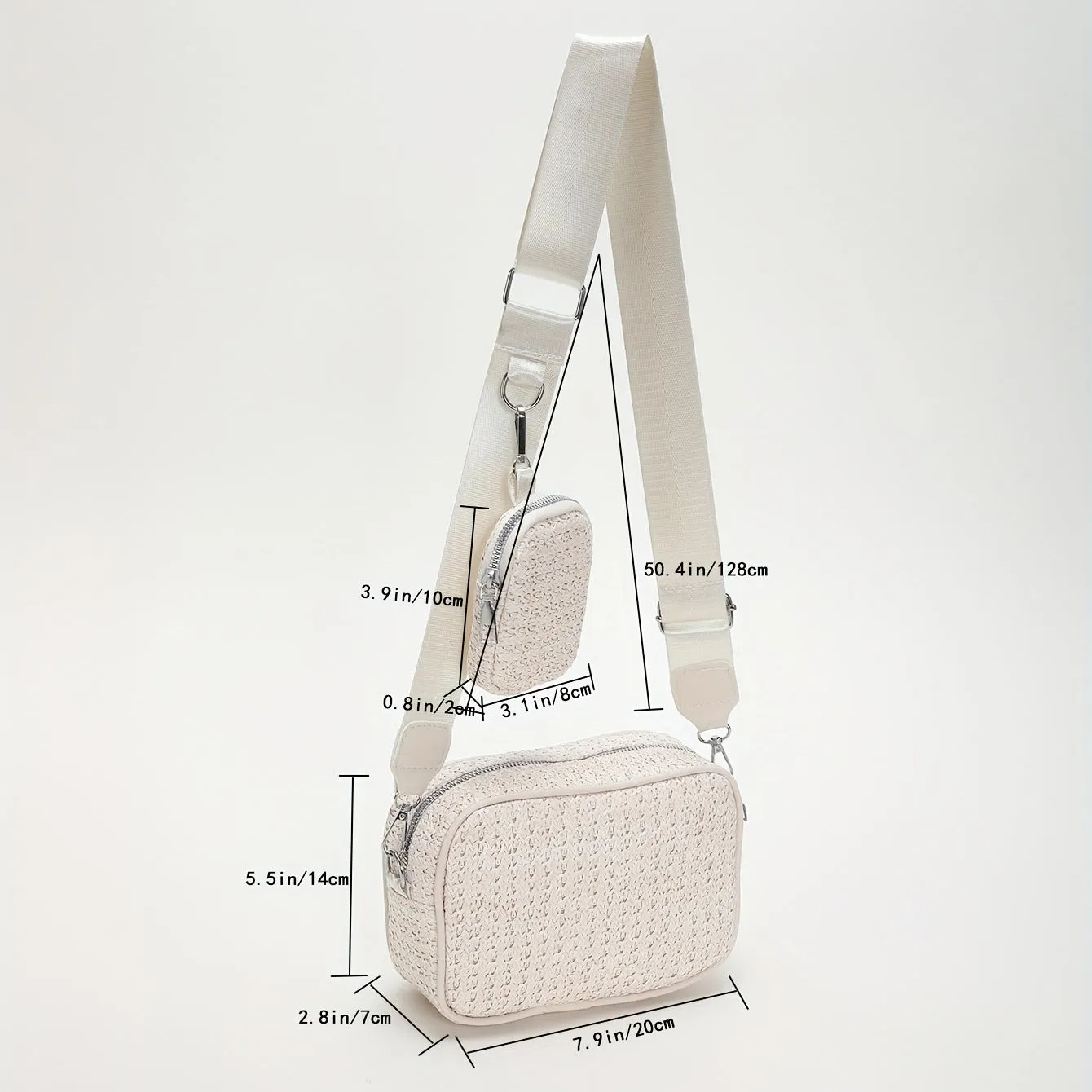 2Pcs Straw Woven Bag Set, Braided Crossbody Bag With Coin Purses, Boho Style Summer Beach Bag