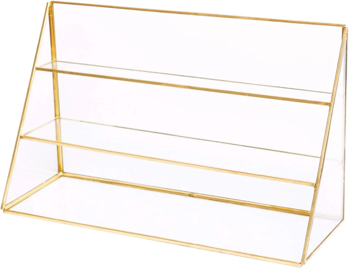 3 Layers Glass Makeup Organizer Shelves Cosmetic Storage Holder Antique Countertop Glass Beauty Display, Gold Spin Large Capacity Holder for Earrings, Ear Nails, Necklaces, Rings, Jewelry, Lipsticks