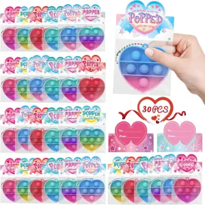 30 Packs Heart Pop Fidget Toys Bulk, Mini Pop Squeeze Toys Stress Relief Fidget Toys for Classroom School Party Favors