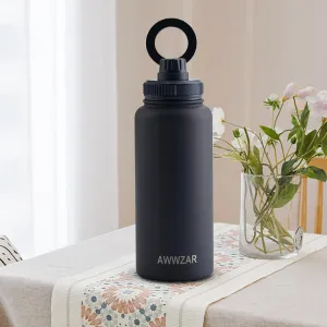32 OZ Water Bottle With Magnetic Phone Holder, Stainless Steel Double Wall Sport or Gym Water Bottles (DARK BLUE)