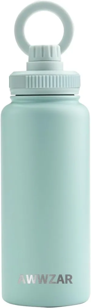 32 OZ Water Bottle With Magnetic Phone Holder, Stainless Steel Double Wall Sport or Gym Water Bottles (LIGHT BLUE)