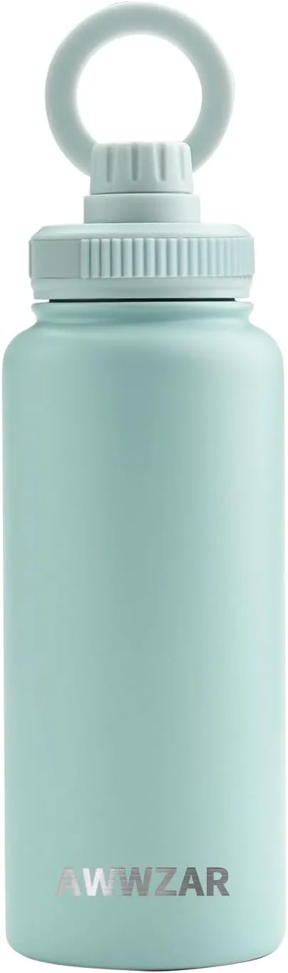 32 OZ Water Bottle With Magnetic Phone Holder, Stainless Steel Double Wall Sport or Gym Water Bottles (LIGHT BLUE)