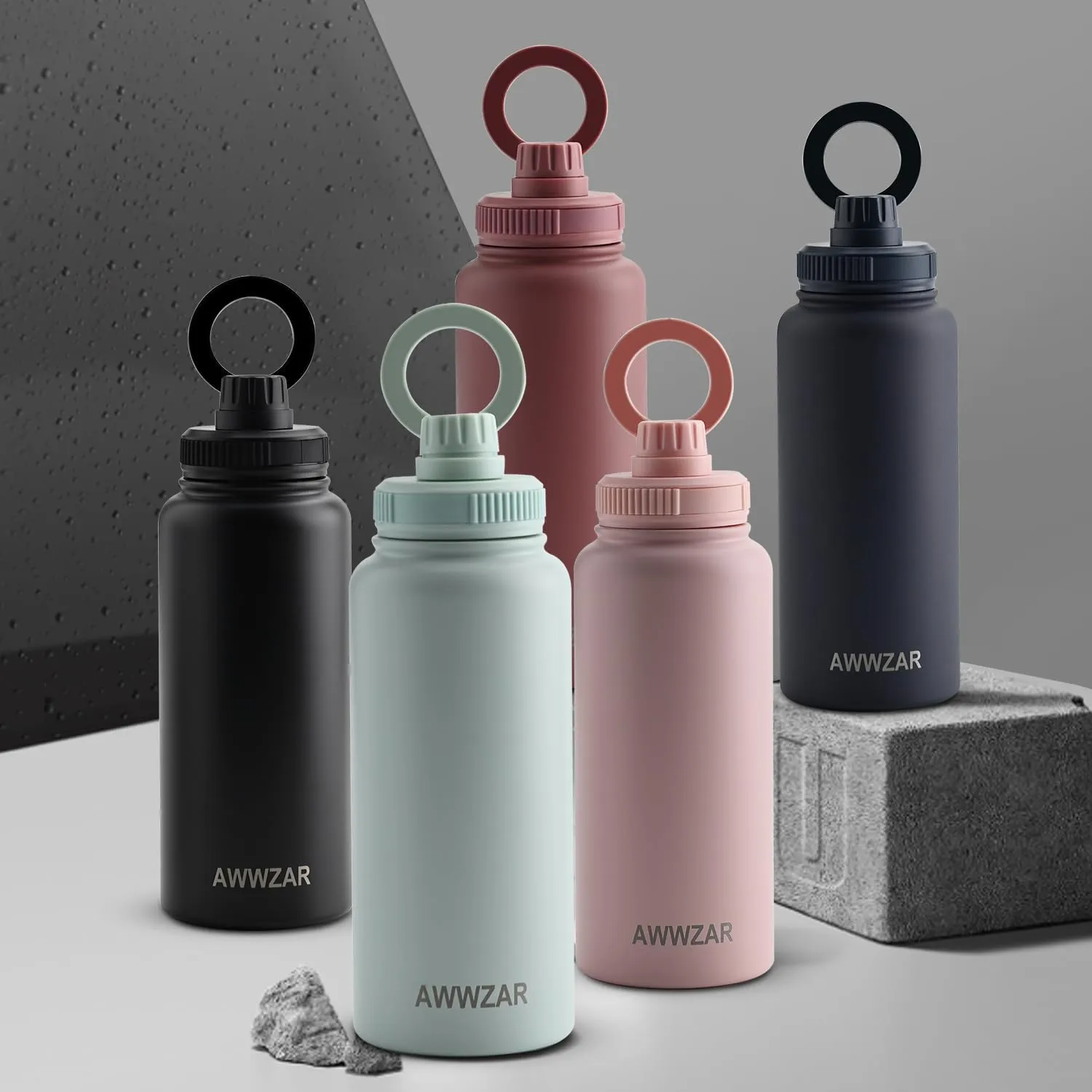 32 OZ Water Bottle With Magnetic Phone Holder, Stainless Steel Double Wall Sport or Gym Water Bottles (LIGHT BLUE)