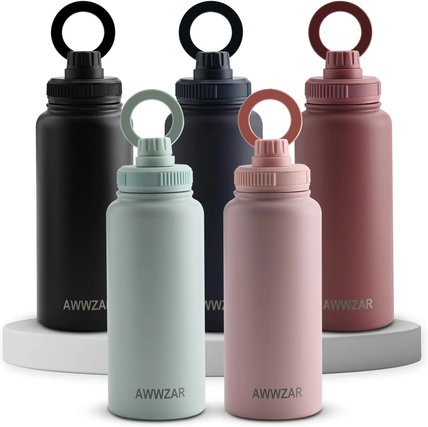 32 OZ Water Bottle With Magnetic Phone Holder, Stainless Steel Double Wall Sport or Gym Water Bottles (LIGHT BLUE)
