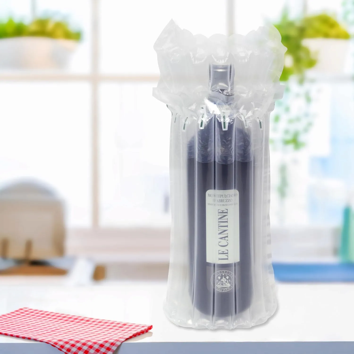 32 Pcs Wine Bottle Travel Protector Bags, Monkkino Inflatable Bubble Cushion Wrap, Safety Choice for Glass Bottles in Transport with Luggage, Air Filled Packaging Sleeves with Reusable Pump (32 Pcs)