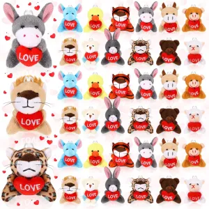 36 Pcs Valentine's Day Gifts Exchange for Classroom Valentine Mini Animal Plush Toys Stuffed Keychains with Heart Valentines Mini Keychain for Kids Party Favors Reward Bag Filler