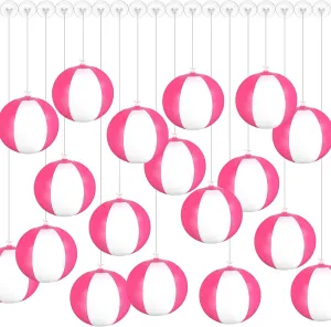 36Pcs Pink Mini Beach Balls 5 Inch Bulk Inflatable Round PVC Beach Ball Hanging Ornaments Pool Ball Decorations with Hanging Rope Hooks for Hawaiian Summer Beach Pool Party