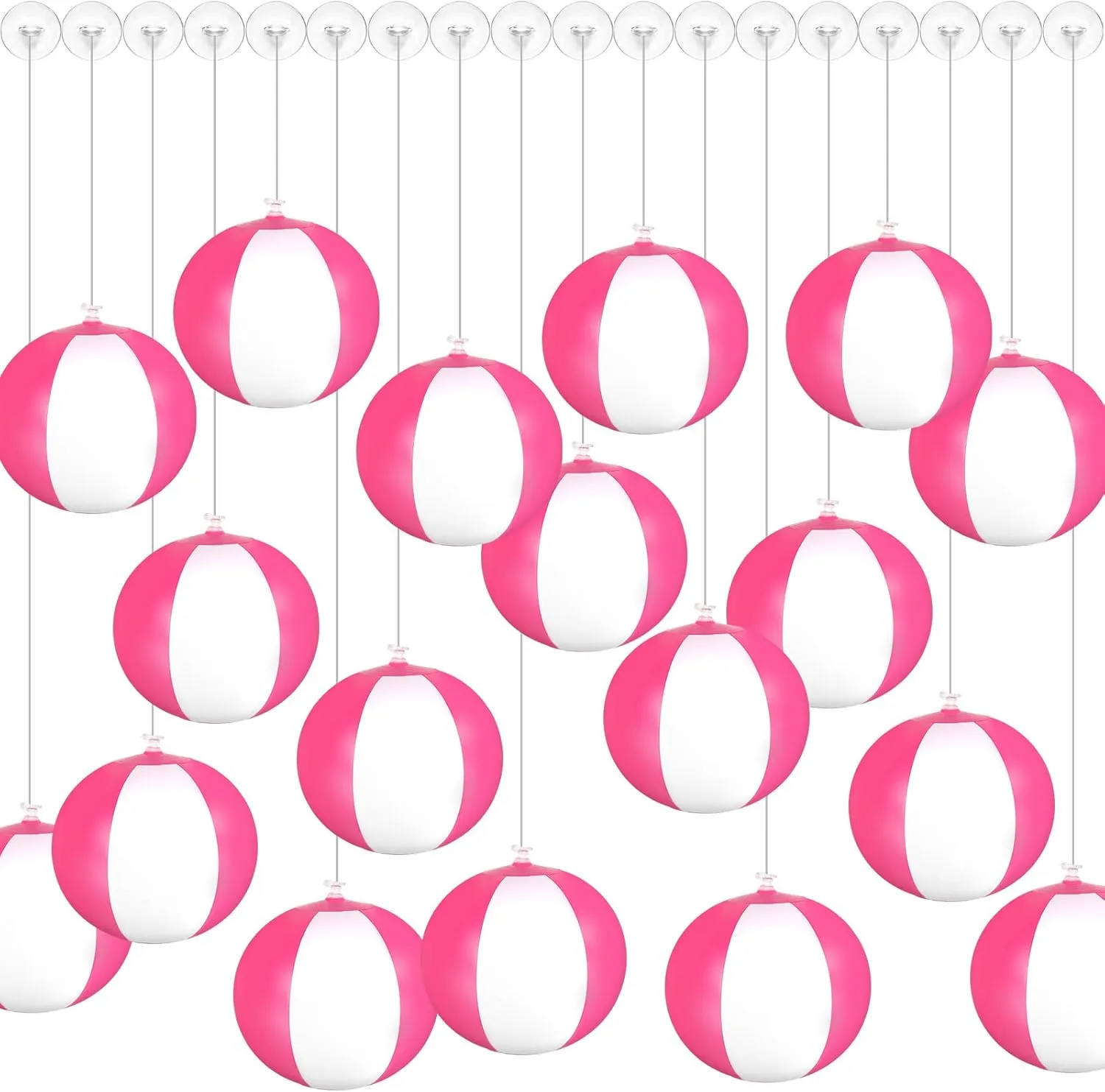 36Pcs Pink Mini Beach Balls 5 Inch Bulk Inflatable Round PVC Beach Ball Hanging Ornaments Pool Ball Decorations with Hanging Rope Hooks for Hawaiian Summer Beach Pool Party