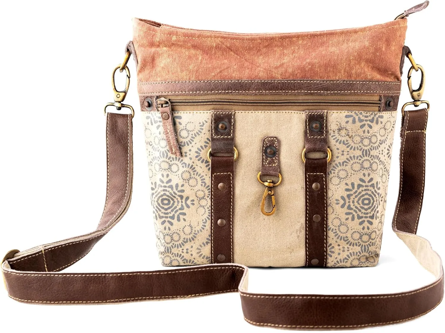 3B Upcycled canvas shoulder bag for women crossbody purses, Leather purse Travel bag, Side Handbag weekend Hobo bag- 2 Straps