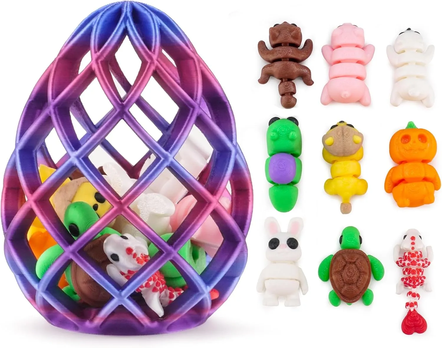 3D Printed Easter Magic Egg – Hollow 3D Printed Egg with 9 Cute Mini Animal Figures – Unique 3D Printed Easter Gift and Decor – Fun Miniature 3D Printed Animals Inside (Twilight Hatchling, 9)