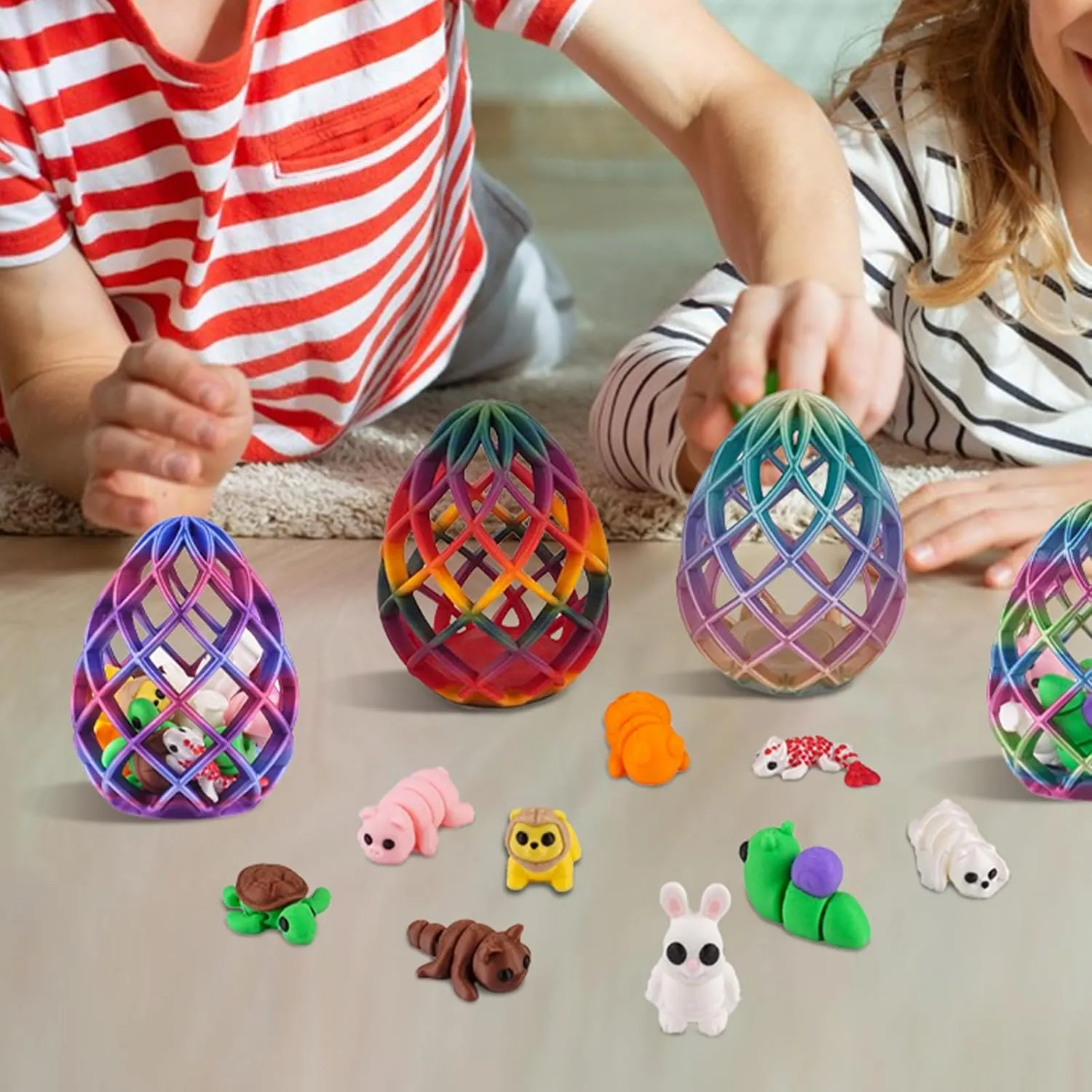 3D Printed Easter Magic Egg – Hollow 3D Printed Egg with 9 Cute Mini Animal Figures – Unique 3D Printed Easter Gift and Decor – Fun Miniature 3D Printed Animals Inside (Twilight Hatchling, 9)